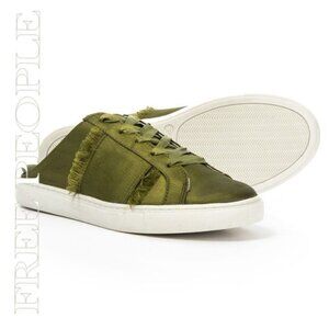 Free People Naples Satin Khaki Sneakers Open Back Distressed